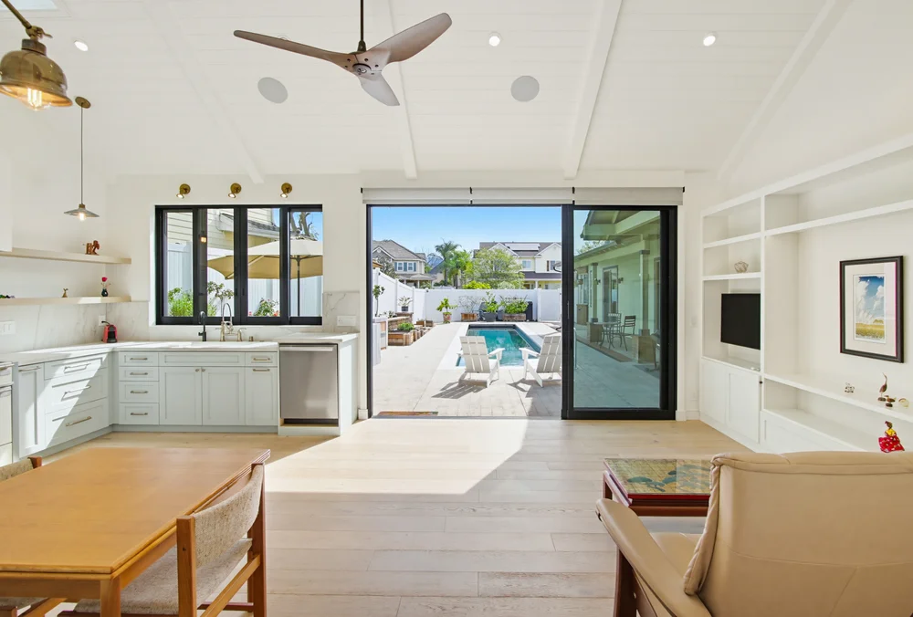 ADU great room and kitchen opening onto the pool