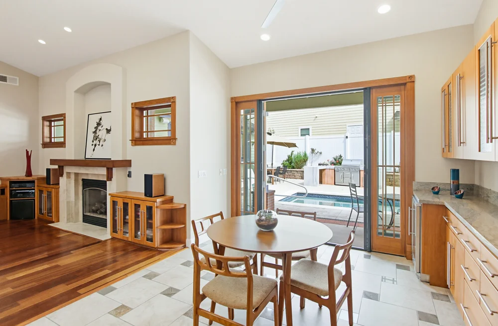 Dining area with French doors to pool