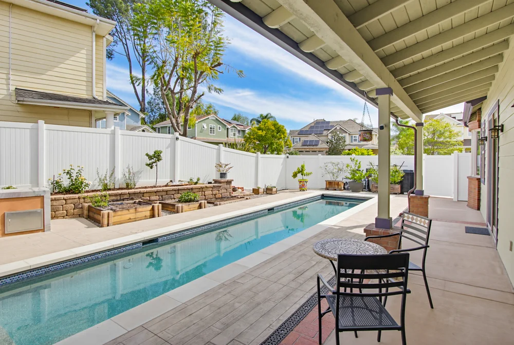 Covered patio overlooking the pool